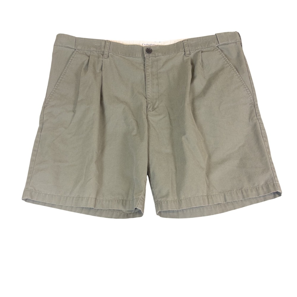 Croft & Barrow Mens 44 Pleated Chino Shorts Olive Green Cotton Blend Casual